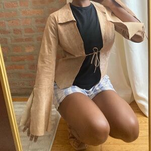 Bebe Tan Women's Leather Jacket with Flared Sleeves